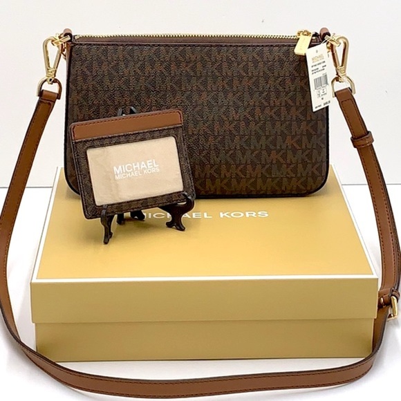 MICHAEL KORS GIFTABLE SHOULDER BAG & CARD HOLDER BOXED SET Brown signature NWT - Picture 9 of 16